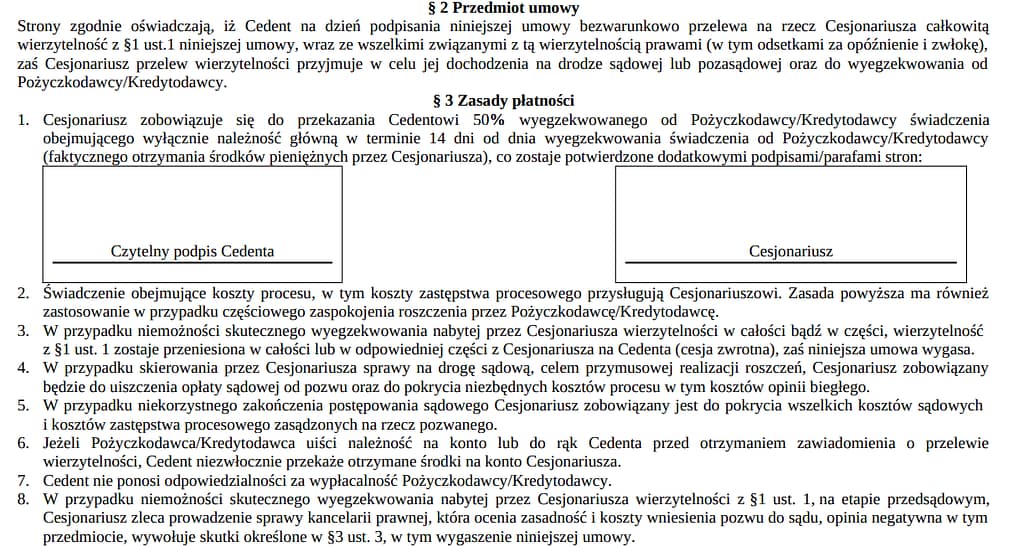 cesja sankcja kredytu darmowego